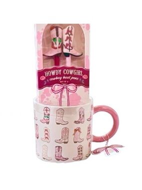 🆕- Sunday Morning-Pink Cowgirl Boot Mug and Matching Pen Set